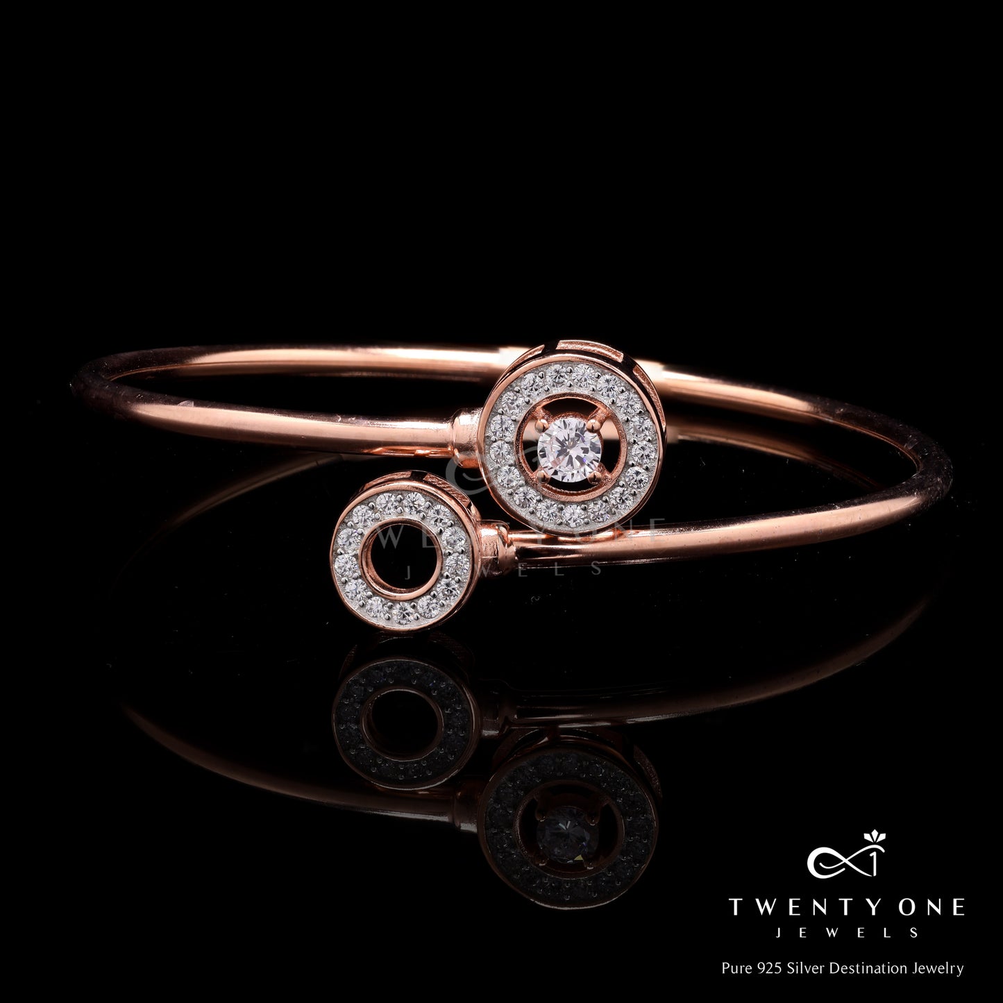 Rose Gold Finish Savy Adjustable Bracelet on Pure 925 Silver