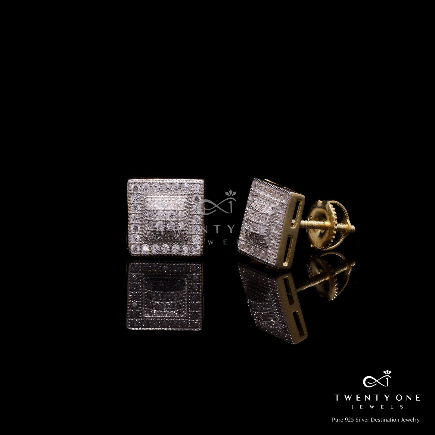 Pave Setting Diamond Studded Miracle Studs in Champagne Gold Finish with Screw Backs