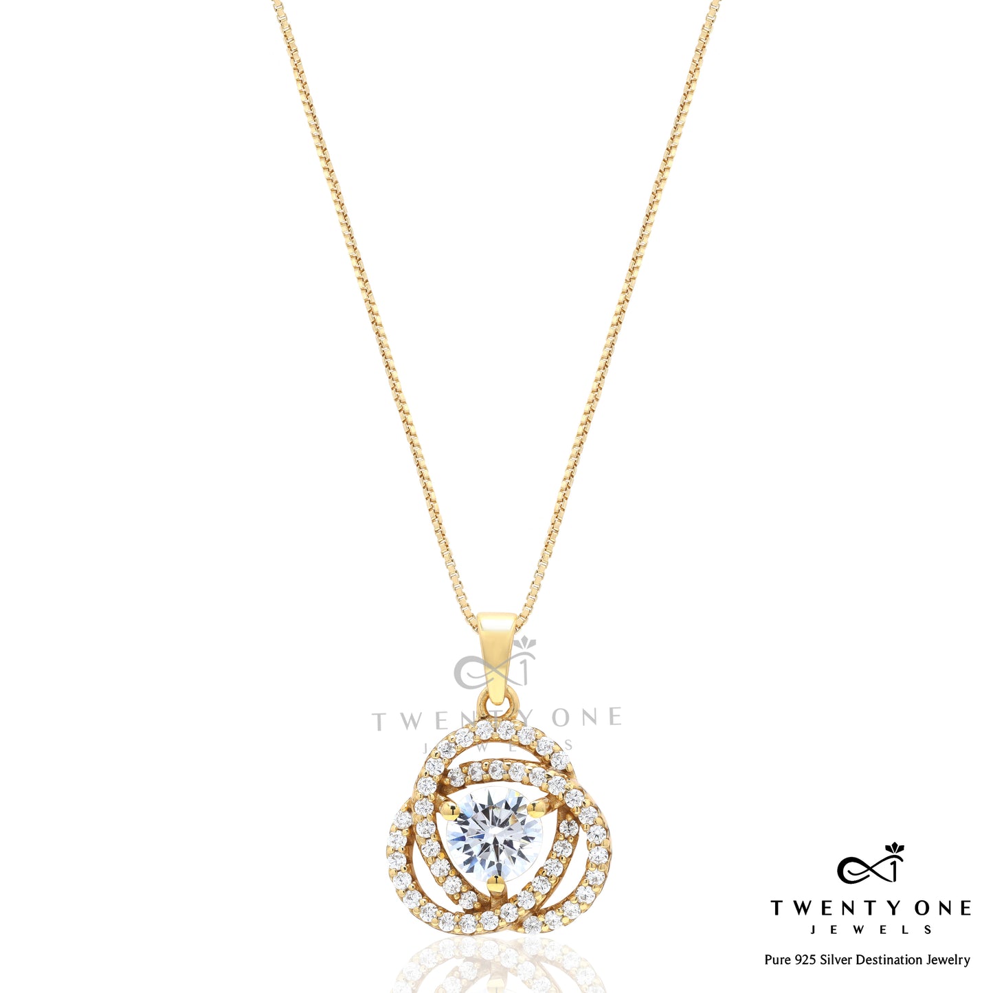 18k Gold Finish Fauzia Pendant with 1 Carat Centre Solitaire on Pure 925 Silver