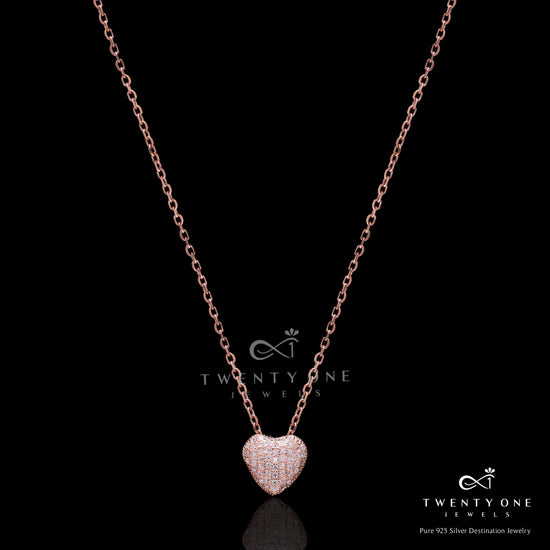 Rose Gold Audrey Heart Pendant with Chain on Pure 925 Silver.