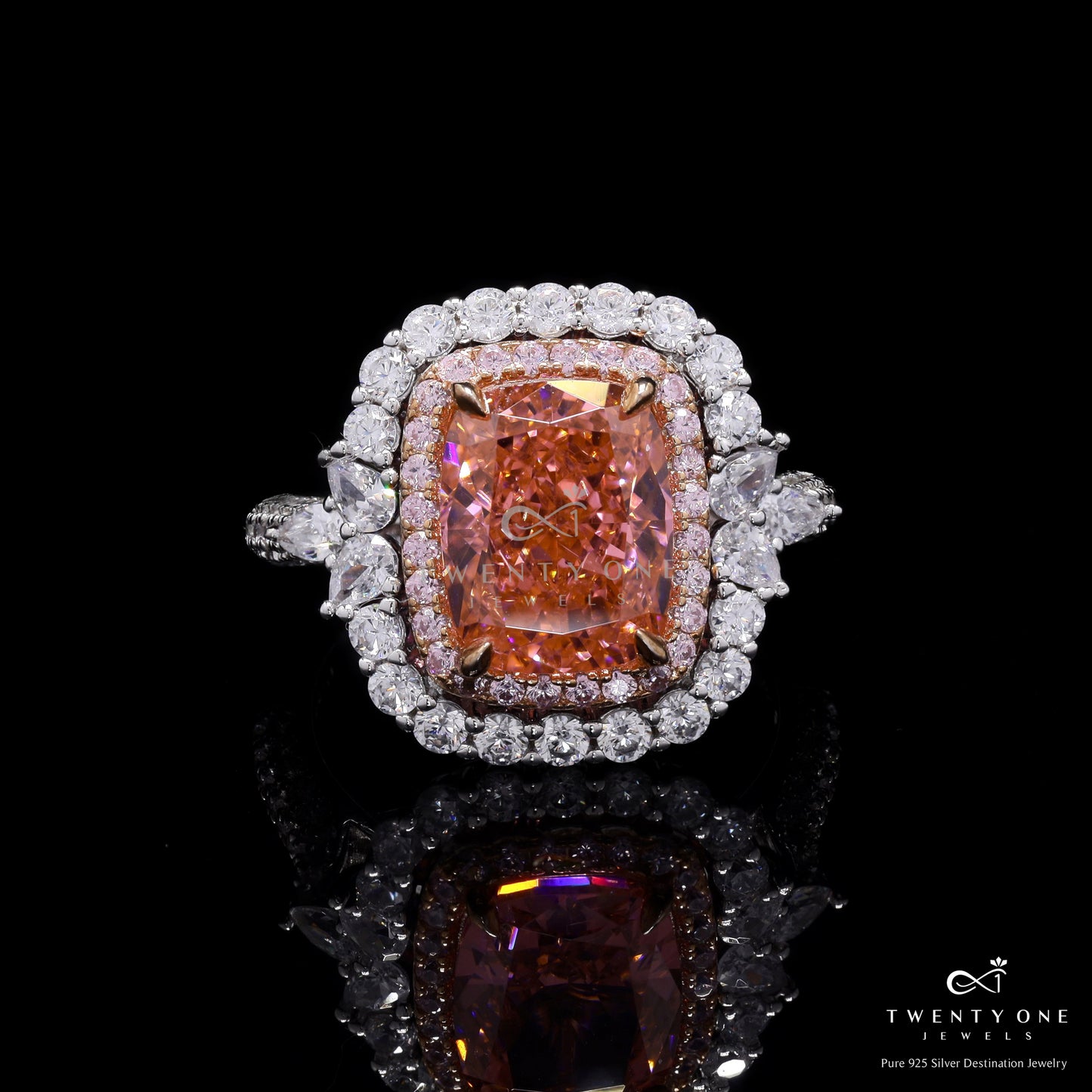 Premium American Diamond and Morganite Demure Ring on Pure 925 Silver