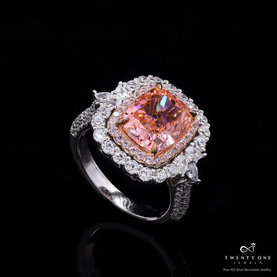 Premium American Diamond and Morganite Demure Ring on Pure 925 Silver