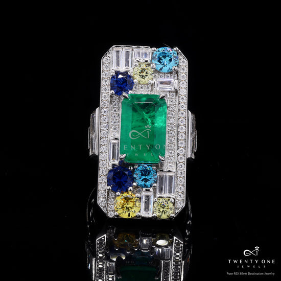 Premium Emerald and Diamond Marissa Ring on Pure 925 Silver