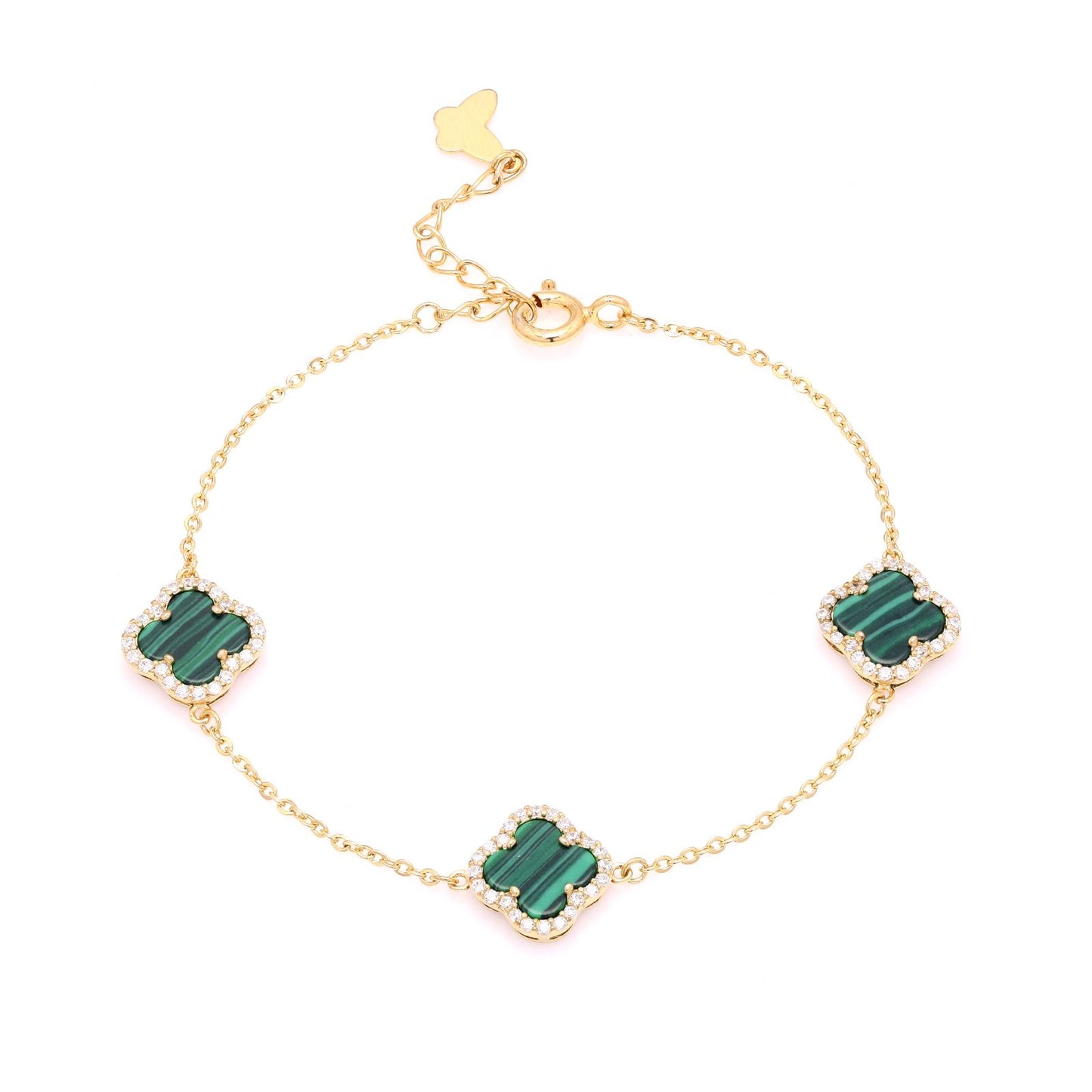 Luxury Brand Inspired Green Clover Adjustable Bracelet in 18k Gold Finish